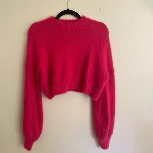Cropped Hot Pink Fuzzy Sweater Size S